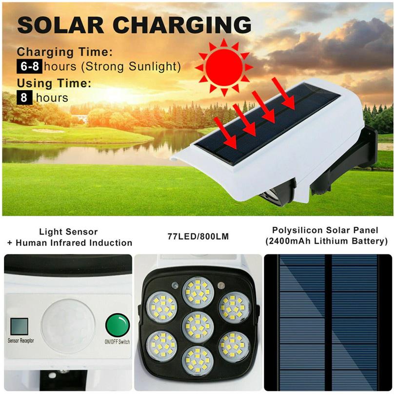 solar LED camerashaped light with motion sensor and remote control, 77